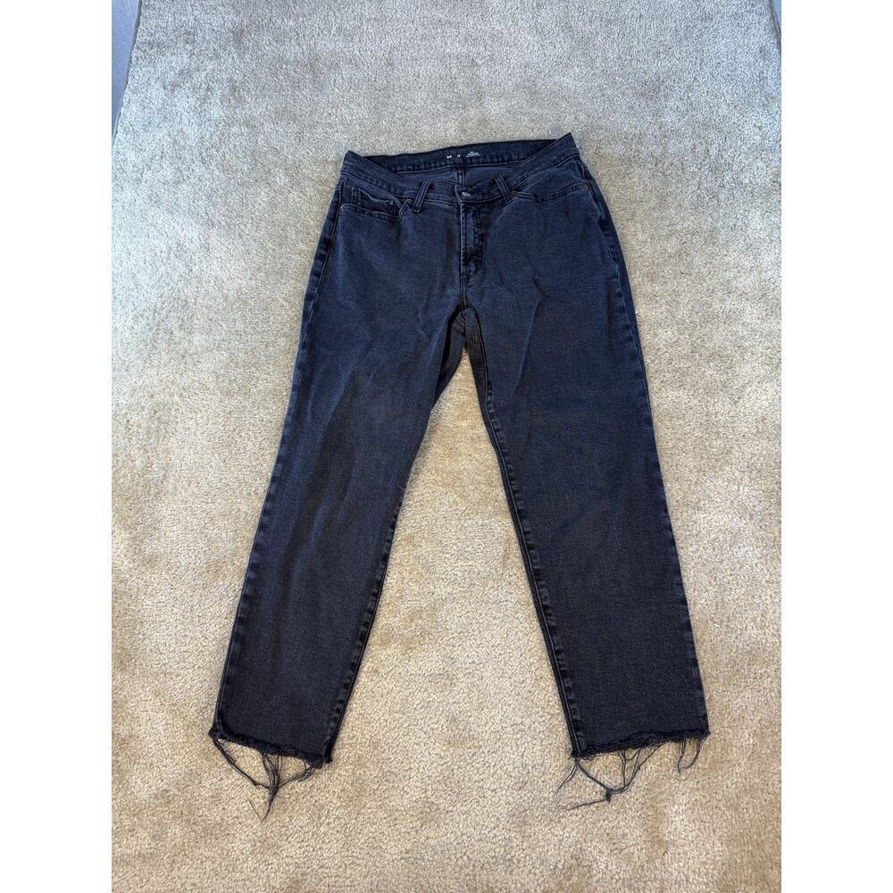 Old Navy Womens OG Straight Leg High Rise Jeans Black Grey Raw Hem Size 12 E194
